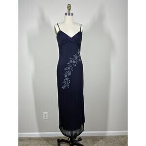 Vintage 90s Y2K Purple Mesh Overlay Maxi Dress Small Whimsigoth Beaded Vampire